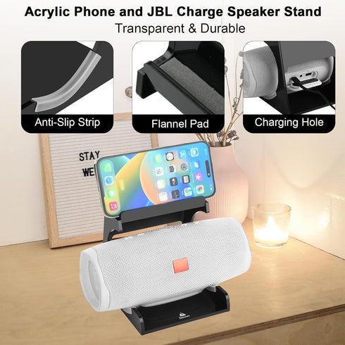 TXEsign Acrylic Table Stand Speaker Holder for JBL Charge 3/JBL Charge 4/JBL Charge 5/iPhone Smartphone, Clear Desktop Stand Holder for JBL Blueto...