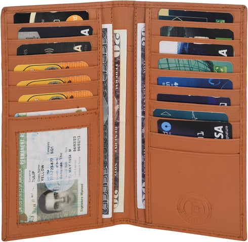 LB LEATHERBOSS New Men's Leather Long Wallet Pockets Id Card Clutch Bifold Purse (Tan)...