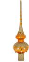 Dimensional White and Golden Jewels on Sparkling Orange Glass Christmas Tree Topper 11 Inches...