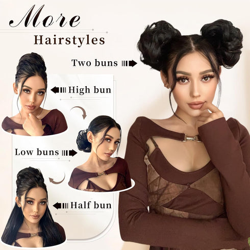 HMD Messy Bun Hair Piece Wavy Curly Scrunchies for Women Hair Bun Hair Piece with Elastic Band Scrunchies Stretchy Fluffy Chignon Ponytail Hairpie...