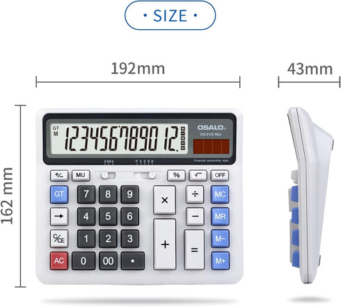 Desktop Calculator Extra Large LCD Display 12-Digit Big Number Accounting Calculator with Giant Response Button, Battery & Solar Powered, Perfect ...