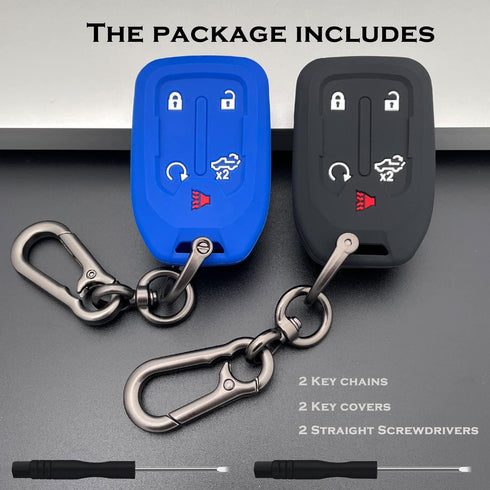 TANDRIVE 2PCS Silicone Smart Key Fob Case Cover for 2023 2022 2021 2020 2019 Chevy Silverado and GMC Sierra 1500 2500HD 3500HD, Remote Protector A...