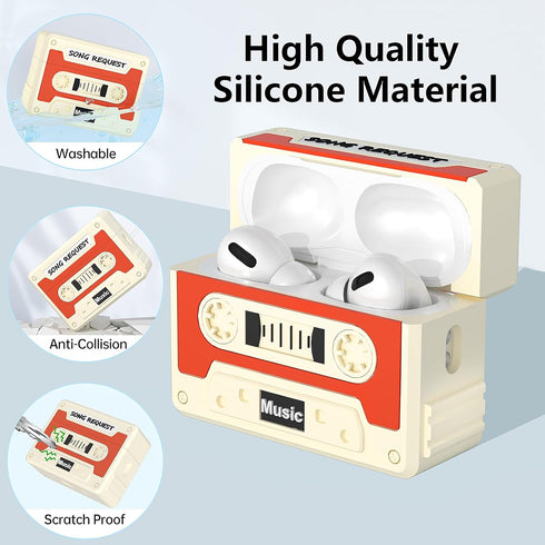 Cassette Tape Case Cover for AirPods Pro 2nd Generation,Look Back Past,Enjoy Future,Shock Resistant,Washable,Scratch Proof,with Cleaning Kit&Beaut...