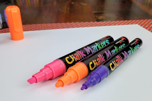 18 Classic Neon Chalk Markers Double Pack of Both Fine and Reversible Medium Tip Liquid Chalk Pens Wet Erasable - Menu Boards, Glass, Windows, Whi...