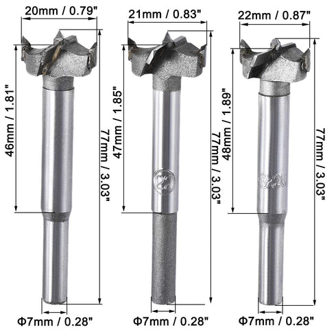 uxcell Forstner Wood Boring Drill Bits 20mm 21mm 22mm Dia. Hole Saw Carbide Alloy Steel Tip Round Shank Cutting for Hinge Plywood Wood Tool 3in1 S...