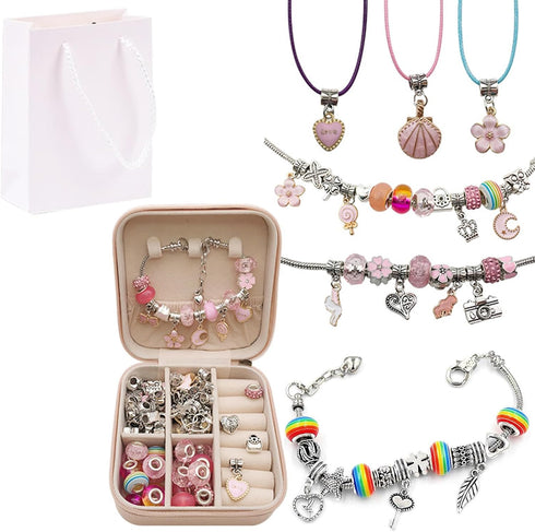 BetterJonny 66pcs Charm Bracelet Making Kit, Crystal Jewelry Making kit DIY Beaded Jewellery Charms for Girls with Jewelry Box and Gift Bag Multic...