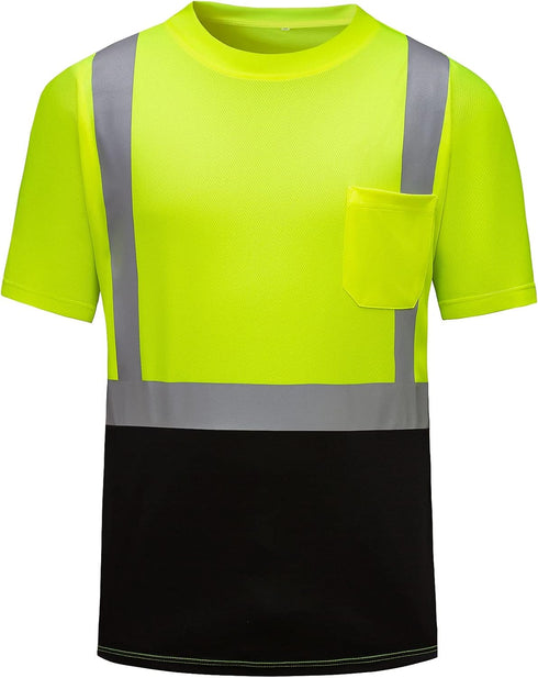 High Visibility Shirts Quick Dry Safety T Shirts with Reflective Strips and Pocket Short Sleeve Mesh Hi Vis Construction Work Class 2 Shirt for Me...