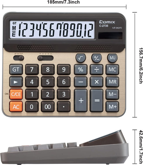 Comix Desktop Calculator, Large Computer Keys, 12 Digits Display, Champaign Gold Color Panel, C-2735...