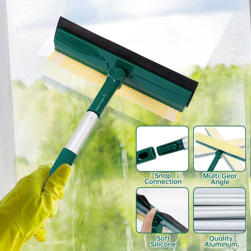 Window Squeegee for Home, 2 in 1 Window Cleaner Sponge and Dual Side Blade Rubber, Window Squeegee Cleaning Tool with 8’’ Pole for Windows, Glass ...