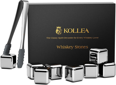 Kollea Fathers Day Whiskey Stones, 8 Packs Stainless Steel Whiskey Chilling Rocks, Reusable Ice Cube for Drinking, Cool Birthday Gift for Men Dad,...