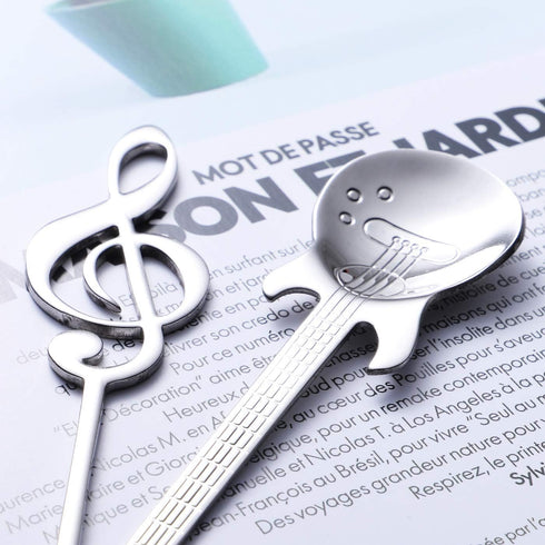 Music Note Spoons and Guitar Spoons Set 6-Pack Creative Cute Teaspoons 18/10 Stainless Steel Staff Musical Notation Shaped Coffee Spoons by IRONX ...