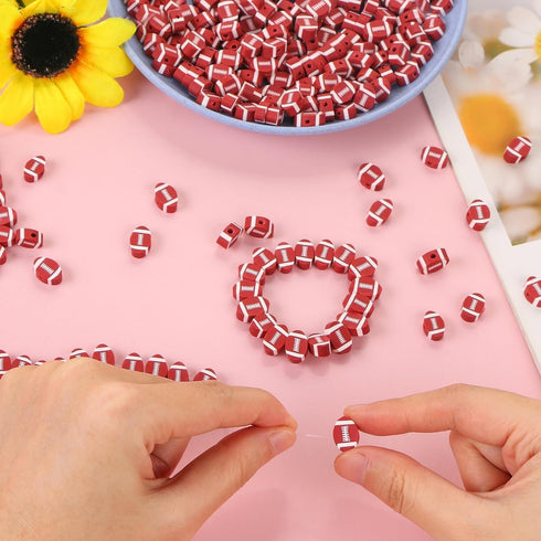 EVERMARKET 200pcs Football Beads Rubgy Polymer Clay Bead,Football Softball Beads Charms Rugby Ball Spacer Beads DIY Sports Beads for Necklace Brac...
