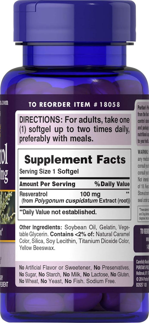 Puritan's Pride Resveratrol 100 mg / 120 Softgels...