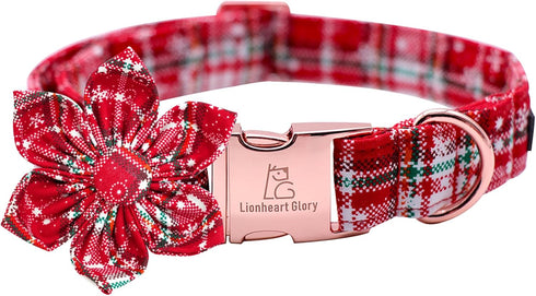 Lionheart glory Christmas Plaid Dog Collar, Dog Flower Collar Adjustable Soft and Comfortable Dog Collars for Medium Dogs Girl or Boy Pet Gift Fal...