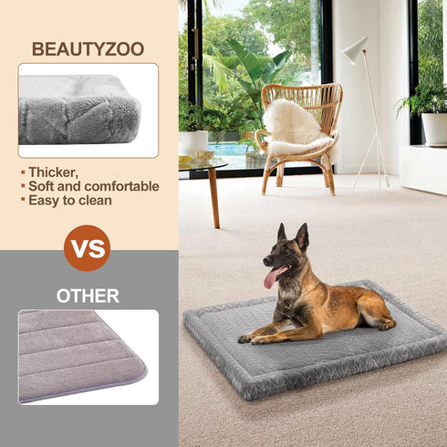 BEAUTYZOO Dog Crate Mat Pad, Soft High Resilience Foam Dog Crate Pad Kennel Pads with Soft Wavy Plush, Anti-Slip Washable Mattress for Jumbo Extra...