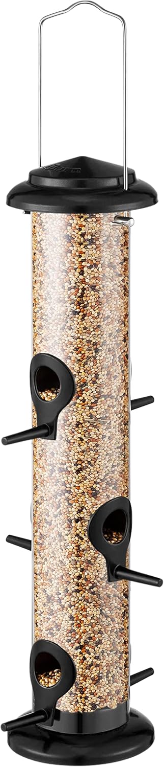 iBorn Metal Bird Feeders Black Wild Bird Feeder for Outdoors Hanging All Metal Black Finishing 14 Inch 6 Port(Seed is not Included)...