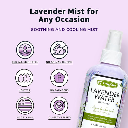 De La Cruz Lavender Water Body Mist - Lavender Spray body mist With Pure Lavender Essential Oil 8 fl oz (236 mL)...