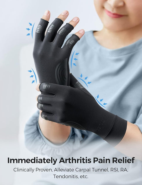 FREETOO Copper Arthritis Gloves for Carpal Tunnel Pain Relief, Strengthen Gloves to Alleviate Hand Pains,Swelling, Fingerless Computer Typing Glov...
