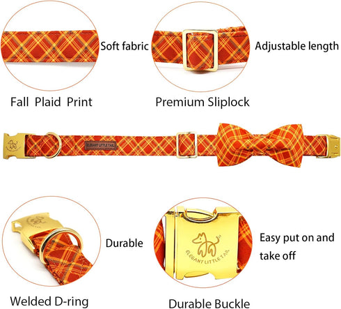 Elegant little tail Dog Collar, Fall Dog Collar Plaid Holiday Pet Collar Dog Halloween Dog Bow Collar Pet Durable Adjustable Girl Boy Dog Collar f...