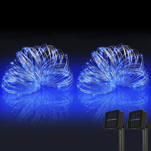 Solar String Lights, 2PACK 33ft 100 LED Blue Copper Wire Lights, Waterproof Fairy Decoration Starry String Lights - 8 Modes, Indoor/Outdoor for Ga...