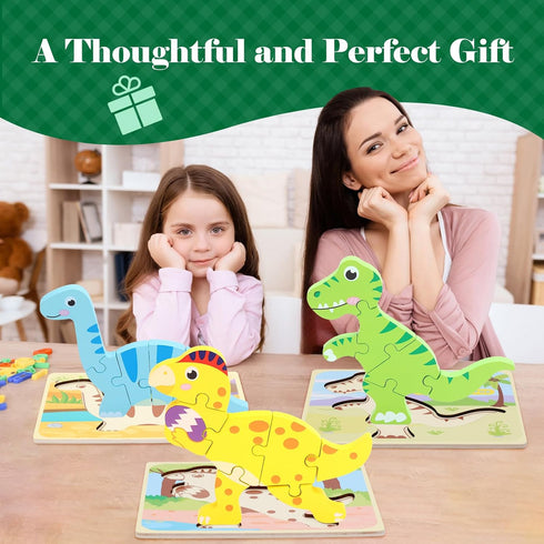 3 Pack Dinosaur Wooden Puzzles for Toddlers,Montessori Toys Dinosaur Puzzle for Kid 3 Year Old,Preschool Educational Learning Colorful Toys Gifts...