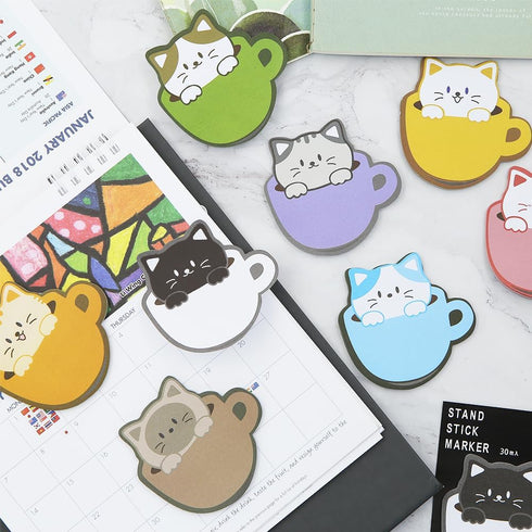 240Pcs Cat Sticky Notes Cute Sticky Tabs, Self-Stick Pads, Memo Notes Stationery, 30 Sheets/pad, Office School Study Supplies for Students Teacher...