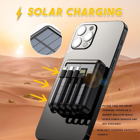 Small Solar Portable Charger 15000mAh Lasuki Compact Solar Power Bank with Built in 4 Cables,USB C Input/Output, Mini Battery Portable Charger Pow...