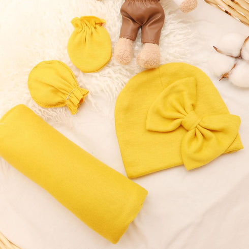 Baby Girl Newborn Receiving Blanket with Matching Bow Hat and Mittens Set Baby Swaddle Blanket Shower Swaddle Gift...