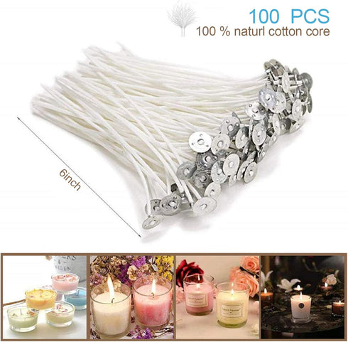 100pcs Cotton Candle Wicks, 6 inches Low Smoke Pre-Waxed Wicks for Candle Making, DIY...