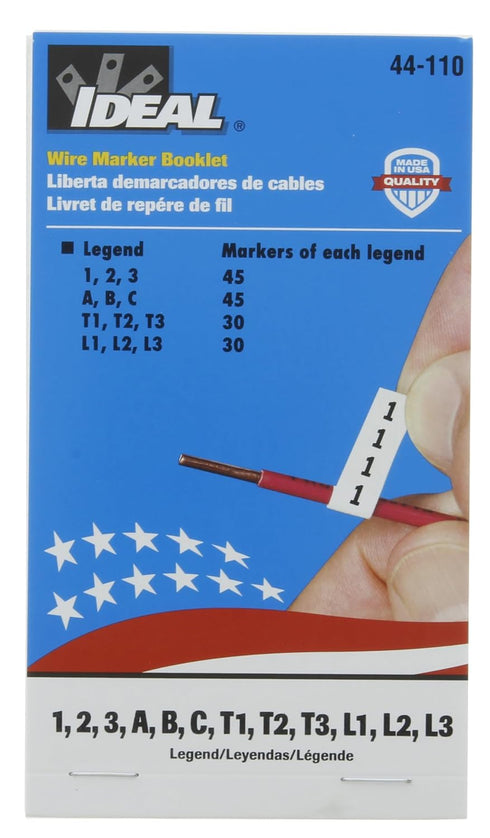 Ideal Industries 44-109 Plastic-Impregnated Cloth Self-Sticking Wire Marker Booklet 1/4 inch x 1-1/2 inch Legend...