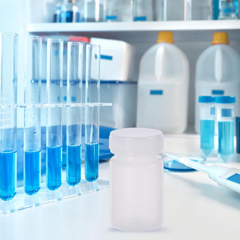 PATIKIL 5 Pcs 50ml Reagent Bottles, PE Wide Mouth Round Graduated Bottles with Screw Cap for Lab Water Reagent Liquids Solid Sample Storage Seal, ...