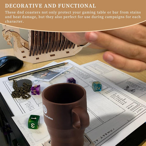 D&D Class Coasters Set of 14 with Holder Hexagon Gaming Mug Mats Wooden Laser Engraved DND Classes Icons Gift for Dungeons and Dragons Fans, Game ...