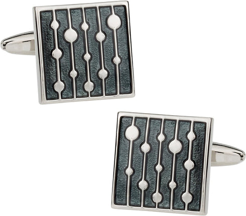 Artsy Gray Enamel Square Silver Cufflinks...