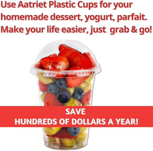 Aatriet 12 oz Clear Plastic Cups with Lids - 25 Sets Dessert Parfait Cups with Dome Lids (NO HOLE), Disposable Party Cup for Fruit/Ice Cream/Cupca...