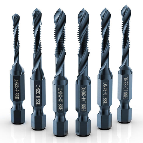 THINKWORK Combination Drill Tap & Tap Bit Set, 6 Pack 3-in-1 Anti-Rust Black Titanium Coated Screw Tapping Bit Tool in SAE Size 6-32NC 8-32NC 10-2...