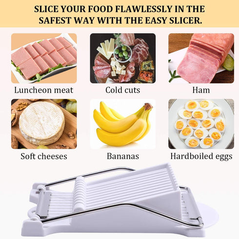 NVTED Slicer, Luncheon Meat Slicer Boiled Egg Fruit Soft Cheese Butter Slicers Cutter, Stainless Steel Wires, Cuts 10 Slices (White)...