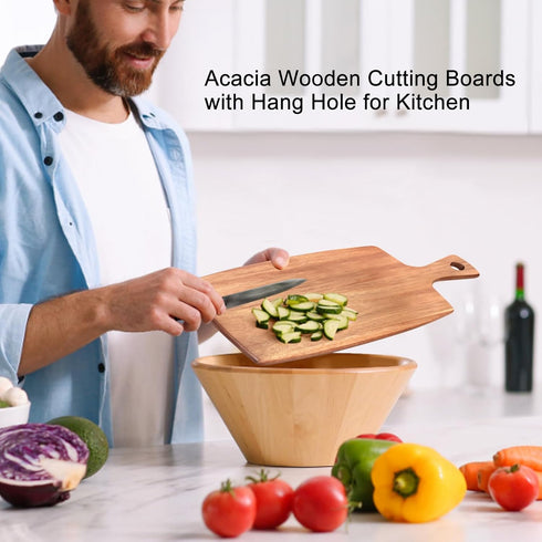 Acacia Wood Cutting Board with Handle Decorative Small Charcuterie Boards Wooden Chopping Board Meat Cutting Boards for Kitchen Bread Cheese Board...