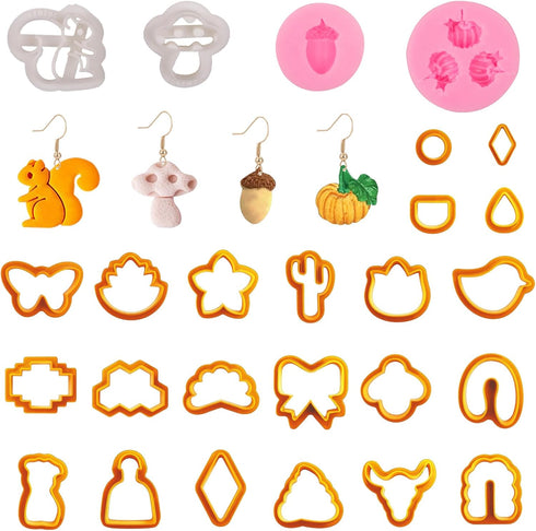 Fchil Squirrel Mushroom Clay Cutters for Earring Making, Pumpkin Pine Nuts Clay Molds, 26 Pcs Fall Polymer Clay Cutters for Jewelry Making...