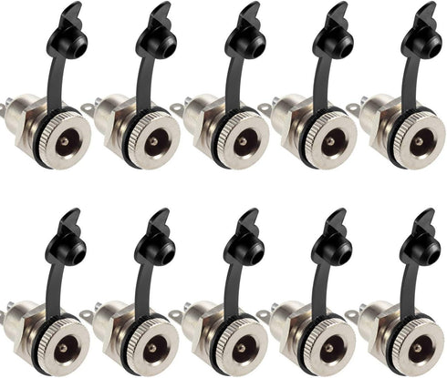 5.5 x 2.1 MM 10A DC Power Jack Cord Socket Threaded Female Mount Connector Adapter with Waterproof Cover Cap...
