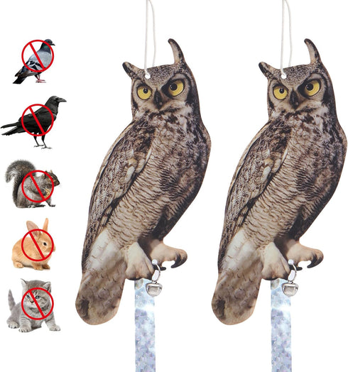 Fake Owl Decoy to Scare Birds, 2Pack Reflective Birds Deterrent Owl Bird Scarer Dual-Side Printed Owl for Farms, Orchards, Gardens, Window...
