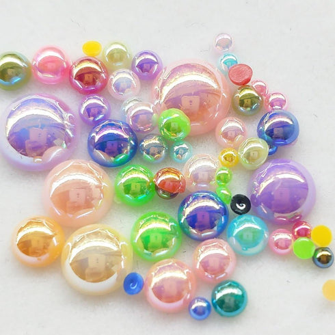 Chenkou Craft 3000PCS 1 Box 7 Sizes (2.5/3/4/5/6/8/10mm) Round Flatback Imitation Half Pearls Bead Loose Beads Gem (Half Ball/Bright Color)...