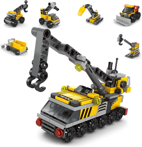 6 in 1 Children Crane Toy Building Blocks Toys for 4+ Years Boys Kids Gift Idea Toy Construction Truck Toys 142Pcs-Compatible with Other Building ...