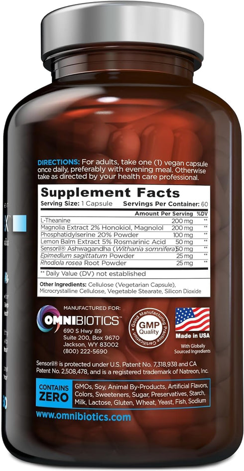 OmniBiotics Cortisol Relax Supplement with Ashwagandha, L-Theanine - Natural Cortisol Support - 60 Vegan Capsules...