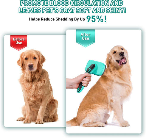 4 in 1 Dog Self-Cleaning Slicker Brush for Shedding & Grooming Long Short Haired Cats, Removes Loose Fur, Undercoat, Mats, Tangled Hair With All H...