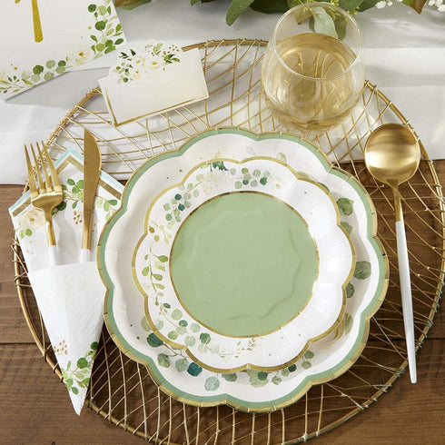 Kate Aspen Sage Green Party Decorations, Eucalyptus Floral 9 in. Decorative Premium Paper Plates (350 GSM weight -Set of 16) - Perfect for Greener...