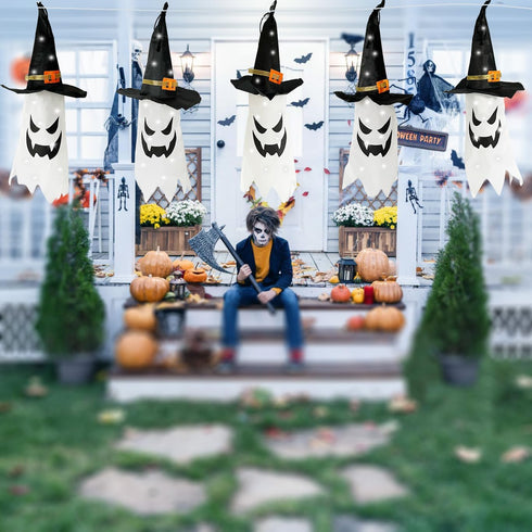 Solar Halloween Decorations Ghost Pumpkin 5 Pack 50 LED String Lights for Hallway Garden Yard Lawn Porch Tree Outdoor Suspend Terror Decor (Ghost ...