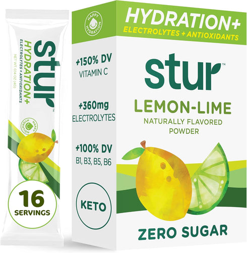 Stur Electrolyte Hydration Powder | Lemon Lime | High Antioxidants & B Vitamins | Sugar Free | Non-GMO | Daily Hydration & Workout Recovery | Keto...
