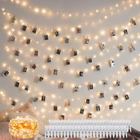 Decute 100 LED 50 Photo Clips String Lights Holder 33FT Starry Fairy Lights for Hanging Pictures Cards Memos USB Powered with Switch Perfect for B...