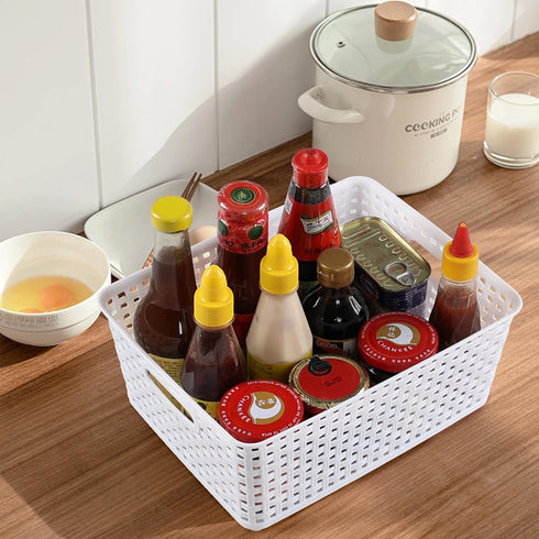 Obstnny Plastic Storage Baskets for Organizing, White Plastic Basket Bins, Set of 4...
