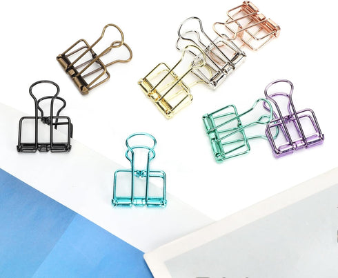16pcs Binder Clips, Colorful Hollowed Metal Binder Clips Multicolor Paper Binder Clips Metal Paper Clips Iron Wire Paper Clamps for Office Supplie...